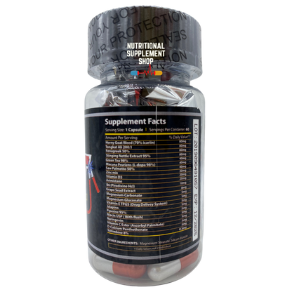 Bottle of KJ Labs Test Battery showing Supplement Facts for natural testosterone enhancement, sealed with 60 capsules.