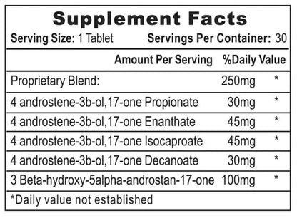 Bottle of Hi Tech Pharmaceuticals Sustanon 250 Supplement Factrs panel.