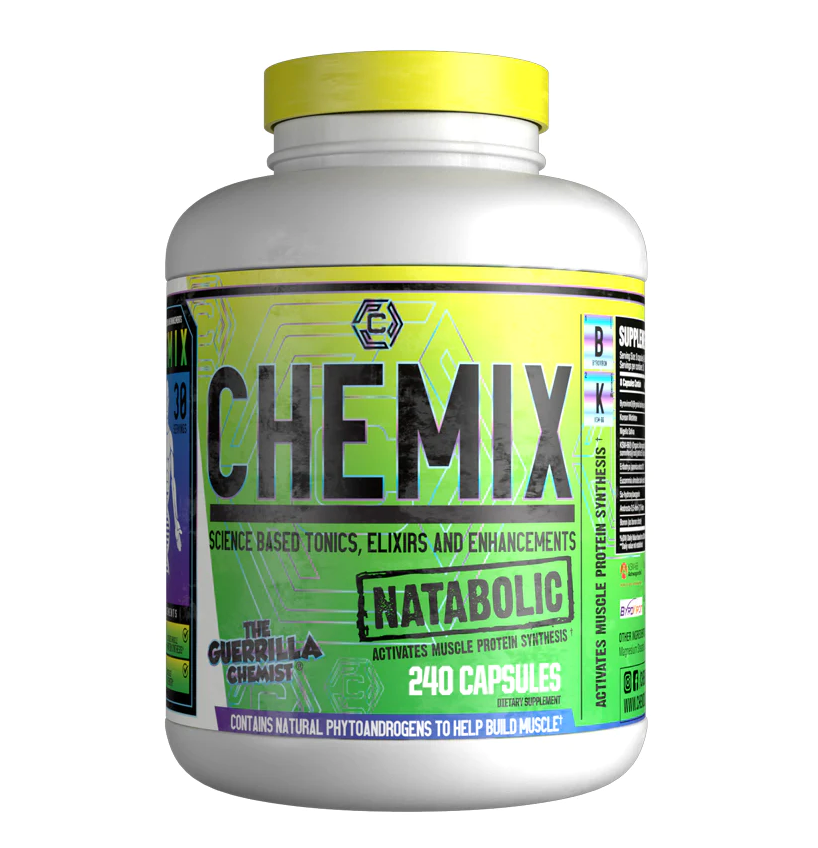 Yellow, green, and white jug of CHEMIX Pre-Workout.