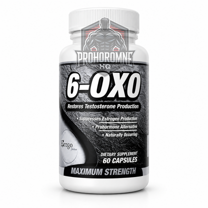 Supplement bottle labeled  Ergopharm '6-OXO' with branding on a white background