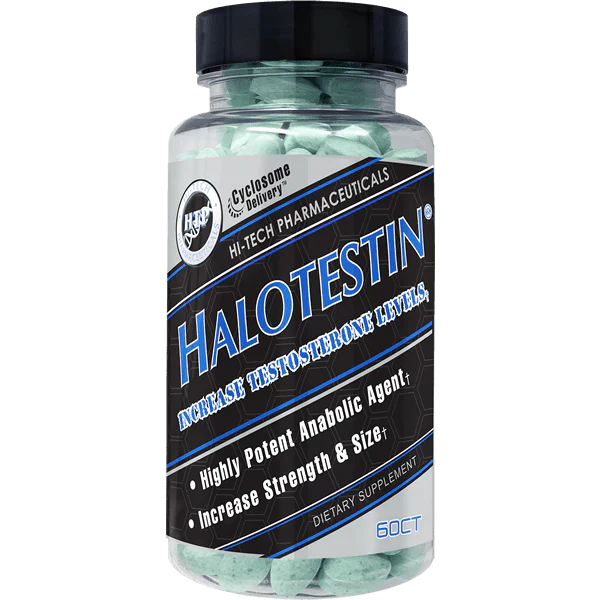 Clear bottle with black top of Halotestin | Strength Gains | Hi-Tech Pharmaceuticals - Supplement Shop